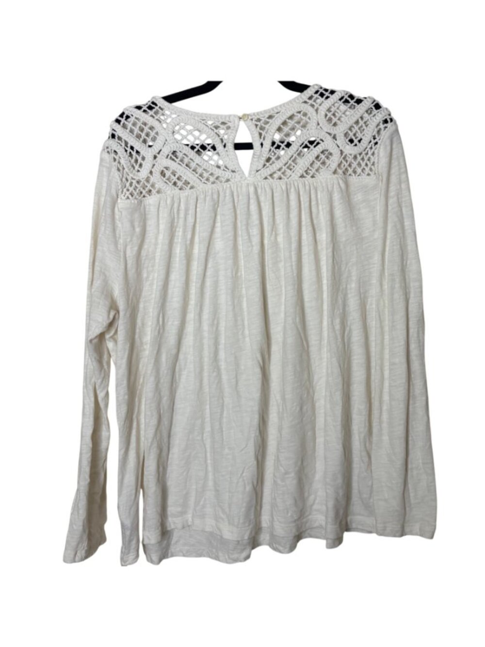 GAP Women's XL White Crochet Lace Yoke Peasant Boho Blouse Long Sleeve Cotton - Picture 5 of 9
